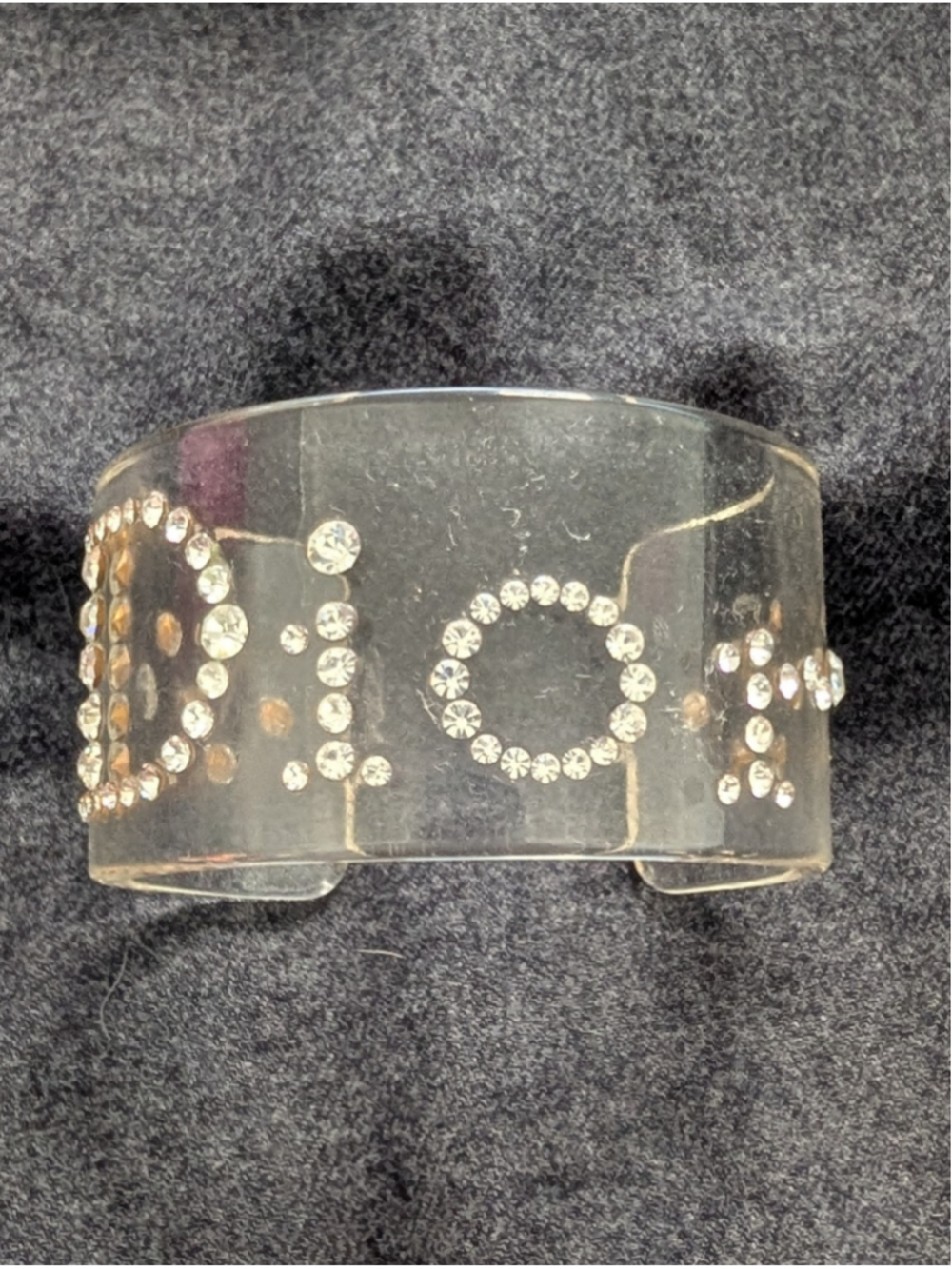 Authentic Christian Dior Clear Lucite Crystal Logo Cuff Bracelet Y2K
